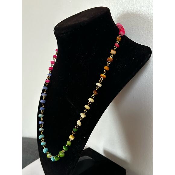 Handmade Wirewrapped Rainbow Dyed Crystal Quartz Completely Adjustable Necklace - Picture 3 of 4